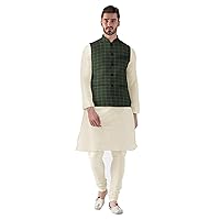 Elina fashion Men's Banglori Silk Kurta Pajama Set & Checked Nehru Jacket (Waistcoat) Designer Indian Diwali Ethnic Wear