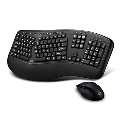 Adesso WKB-1500GB - Wireless Ergonomic Desktop Keyboard and Laser Mouse with Split Keys Design and Palm Rest for Comfort, Long Battery Life, Nano Receiver - Compatible for PC & Windows XP/7/8/10,Black