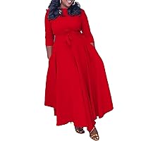 SHINFY Women's Plus Size Maxi Dress Summer Casual 3/4 Sleeve A-line Flowy Belted Long Dresses Beach Vacation