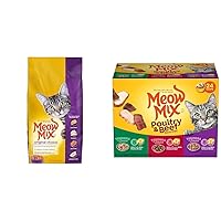 Meow Mix Bundle: Original Choice Dry Cat Food 6.3 Pound Bag + Tenders in Sauce Wet Cat Food Poultry & Beef Variety Pack 2.75 Ounce Cups (Pack of 24)