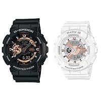 Casio G-Shock Baby G Pair Watch, Digital & Analog, Rose Gold, Black, White, 20/10 ATM Waterproof, Overseas Model, GA-110RG-1ABA-110RG-7A Wristwatch, Parallel Import