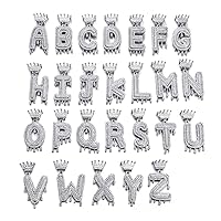 Hip Hop Iced Out Cubic A-Z Drip Crown Zircon Letters Necklaces & Pendant Chain For Men Jewelry with Rope Chain (Silver-T)