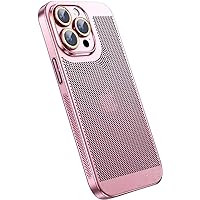 Electroplating Heat Dissipation Phone Case for iPhone 14 13 12 Promax, New Heat Dissipation Plating Fine Hole Protector for iPhone Case, in Crystal Lens Film Coating Phone Case (Rose, 15Pro Max)