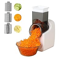 Electric Cheese Grater, Electric Slicer Shredder, Electric Vegetable Slicer Salad Maker, Fruit Cutter, Food Processor Spiralizer for Fruits Veggies with Multi Cone Blades, Stainless Steel, White