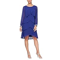 S.L. Fashions Women's Long-Sleeve Chiffon Cocktail Dress (Petite and Regular)