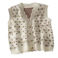 Vintage Sweater Vest Women V-Neck Sleeveless Knitted Cardigan Loose Outwear Female Waistcoat Casual Tank Tops