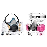 Dust Reusable Respirator Mask w/Filters for Chemicals + Half Face Respirator Mask with Goggles for Painting, Chemical, Organic Vapor, Welding, Polishing, Woodworking and Other Work Protection