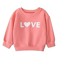 Toddler Baby Girl Valentines Day Outfit Love Heart Print Long Sleeve Crewneck Sweatshirt Cute Fall Winter Clothes