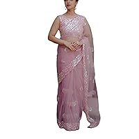 Cocktail Party Sequin Net Woman Saree Blouse Indian Wedding sari EA546