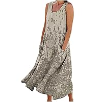 Maxi Dress for Women,2023 Summer Cotton Linen Boho Floral Casual Fashion Sleeveless Dress Tank Dress Vacation Sundress