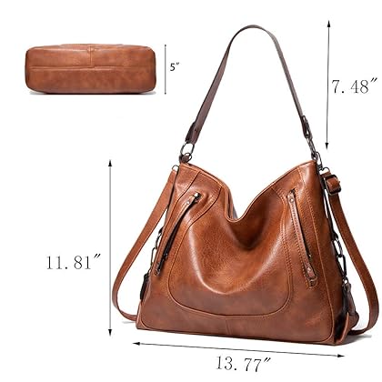 Purses for Women - GZCZ Hobo Handbags Leather Shoulder Bags Large Capacity Tote Crossbody Bags with Adjustable Shoulder Strap (Brown)