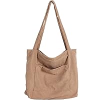 WantGor Women Corduroy Tote Bag, Large Shoulder Hobo Bags Casual Handbags Big Capacity Shopping Work Bag (khaki)