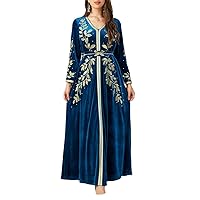 Abaya Muslim Women Solid Color Autumn And Winter Embroidered Beaded fleece Dress Traditional Muslim Clothing