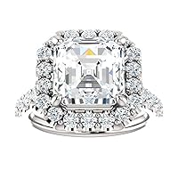 Siyaa Gems 5 CT Asscher Cut Colorless Moissanite Engagement Ring Wedding Band Gold Silver Eternity Solitaire Ring Halo Ring Vintage Antique Anniversary Promise Gift Her, Bridal Ring
