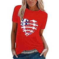 Womens Dress Shirts Women Casual Independence Day Flag Print T Shirt Short Sleeve Shirt Loose Blouse Tops Span
