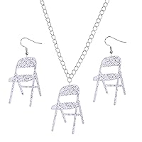 3Pcs Chair Necklace Earrings Jewelry Set for Women,Chair Chain Necklace Folding Chair Necklace Chair Earrings Jewelry Accessory