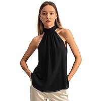 LilySilk Womens Pure Silk Blouse Ladies Elegant Georgette Sleeveless Halter Neck Top for Spring Summer Work Casual Party