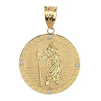 Solid 10k Gold Saint Christopher Diamond Round Medal Catholic Protection Pendant (1