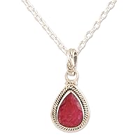 NOVICA Handmade Ruby Pendant Necklace .925 Sterling Silver India Gemstone 'Captivating'