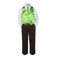 4pc Baby Toddler Kid Boy Formal Suit Brown Pants Shirt Vest Necktie Set Sm-4T