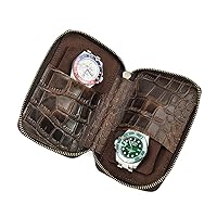 Watch Display Case,Elegant Dual Watch Display Case – Portable Alligator Pattern Cowhide Travel Watch Case for 2 Watches – Compact And Durable Zippered Watch Storage Bag