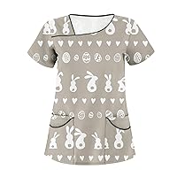 Summer Short Sleeve Tunic Ladies Tee Easter Print Tshirt Loose Tunic Sloping Collar Basic 2024 Tops Workwear Tops