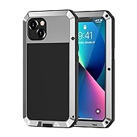 Lanhiem iPhone 13 Metal Case, Heavy Duty Shockproof Tough Rugged Case with Built-in Glass Screen Protector, 360 Full Body Protective Cover for iPhone 13 6.1 inch, Silver