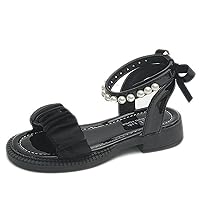 Girls Sandals Pearl Lace Princess Dress Shoes Open Toe Mary Jane Sandals Kids School Party Wedding Dance Shoes