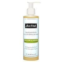 Bon Vital' Grapeseed Oil, 100% Pure Skin Toner and Massage Oil, For Hair Care, Aromatherapy, and Massage, Helps Reduce Wrinkles and Prevents Premature Aging, Skin Moisturizer, 8 Oz, Label may Vary
