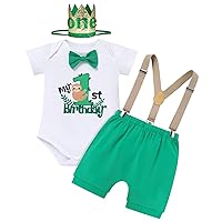 IBTOM CASTLE Infant Toddler Cake Smash Outfit Baby Boys Short Sleeve Romper+Bloomers+Crown+Suspenders Birthday Clothes 4pcs