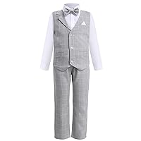 Boys 4 Pieces Formal Suits Dress Shirt + Jacket Vest + Pants Plaid Slim Fit Dresswear Tuxedo Wedding Outfits for Kids