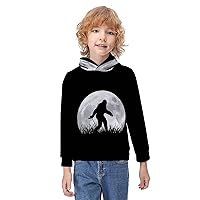 Funny Bigfoot Sasquatch Full Moon Children's Hoodies Printed Hooded Pullover Sweatshirt For Boys Girls