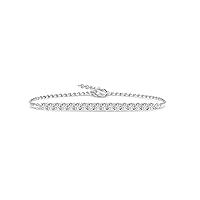 10k White Gold 1/2ct T.W Diamond Circle Lined Adjustable Tennis Link Chain Bracelet For Women (I-J, I2)