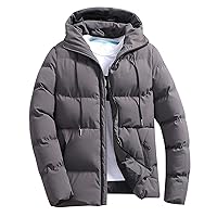 Men Puffer Jacket with Hood Lightweight Packable Quilted Hooded Bubble Down Jackets Winter Insulated Thick Outwear