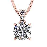 4 Prong Round Solitaire Simulated Diamond Necklace in Solid Sterling Silver with Pure Brilliance Zirconia