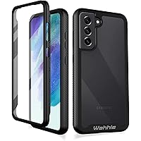 wahhle Samsung S21 FE 5G Case, Built in Screen Protector Full Body Shockproof Slim Fit Bumper Protective Phone Cover for Samsung Galaxy S21 FE 5G 6.5 Inch Men Women-Black/Clear