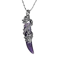 TUMBEELLUWA Dragon Pendant Necklace Wolf Crystal Stone Birthstone Protection Amulet Fengshui Jewelry Gift for Men Women