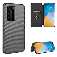 Ultra Slim Case for Huawei P40 Pro Carbon Fiber Texture Magnetic Horizontal Flip TPU + PC + PU Leather Case with Card Slot Phone Back Cover (Color : Black)