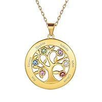 925 Sterling Silver/Stainless Steel Birthstone Heart/Tree of Life Pendant, 18K Gold Plated Custom Engraving Choice of Birthstone Setting Jewelry for Women (with Gift Box)