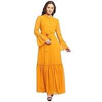 Jessica-Stuff Solid Georgette Blend Stitched Flared/A-line Gown (Yellow) (1024)