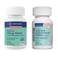WELMATE Ultimate Allergy Relief Duo: Fexofenadine HCl 180mg (200 Ct) & Cetirizine HCl 10mg (100 Ct) | Dual-Action 24hr Allergy Support