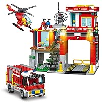 City Fire Station Building Blocks Set，Forest Fire Protection，Including Fire Station,Firefighting Car, Fire Rescue Helicopter, STEM Toys Gift for Boys 6+