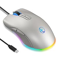 RGB LED Gaming Mice,Wired USB C Port for MacBook,Computer or Laptops with Type C Port-Light Gray