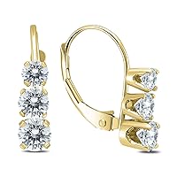 1/2 ctw - 1 ctw Diamond Three Stone Drop Earrings Available in 10K White and Yellow Gold