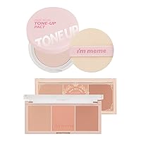 Compact - Tone-up Pact | Pink Blur Effect, Mattify Skin, Pressed Powder, 0.35 Oz + I'm Meme Palette - Afternoon Tea Blusher | 3 Shades, Long Lasting, For All Skin Tones, Milk Tea Time, 0.42