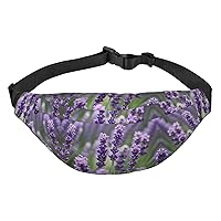 Purple Lavender Floral Flowers Adjustable Belt Hip Bum Bag Fashion Water Resistant Hiking Waist Bag for Traveling Casual Running Hiking Cycling