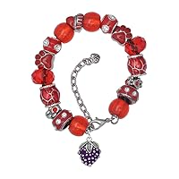Silvertone Purple Grapes - Red Paw Print Bead Bracelet, 7