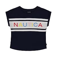 Nautica Girls' Short Sleeve Graphic Logo T-Shirt, Everyday Casual Wear, Soft & Comfortable Fit