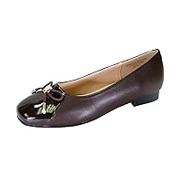 Peerage Jayden Women's Wide Width Leather Dress Flats with Glossy Patent PU Square Toe Cap