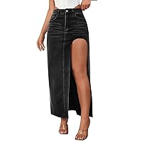 Straight Ankle Women's Jeans High Slit Denim Skirts 2024 Spring and Summer Washed Solid Color Mid Length Denim Skirt